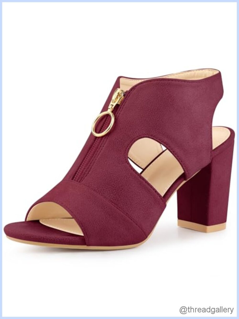 Faux Suede Gladiator Sandals Chunky Heel Slingback Open Toe Zip